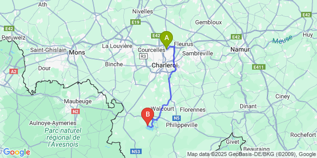 Map: Charleroi Airport Brussels South (CRL) to Landal village leau dHeure
