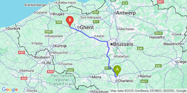 Map: Charleroi Airport Brussels South (CRL) to Landegem