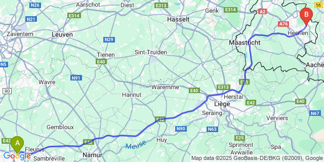Map: Charleroi Airport Brussels South (CRL) to Landgraaf