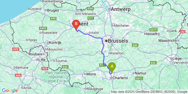 Map: Charleroi Airport Brussels South (CRL) to Landskouter
