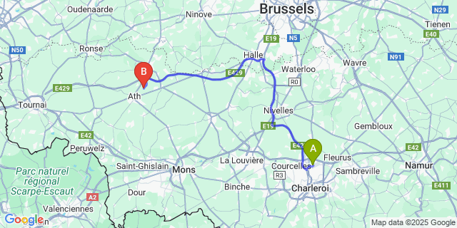 Map: Charleroi Airport Brussels South (CRL) to Lanquesaint