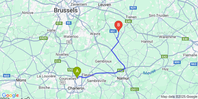 Map: Charleroi Airport Brussels South (CRL) to Lathuy