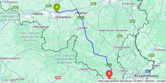 Map: Charleroi Airport Brussels South (CRL) to Latour
