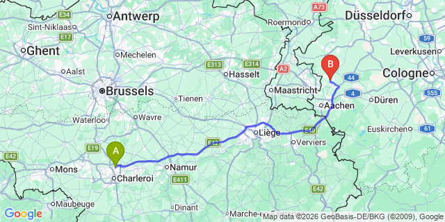 Map: Charleroi Airport Brussels South (CRL) to Laxou