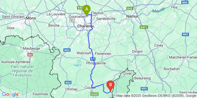Map: Charleroi Airport Brussels South (CRL) to Le Mesnil