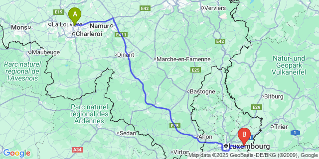 Map: Charleroi Airport Brussels South (CRL) to Lenningen