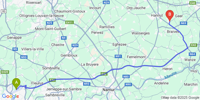 Map: Charleroi Airport Brussels South (CRL) to Lens-Saint-Remy