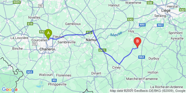 Map: Charleroi Airport Brussels South (CRL) to Les Avins