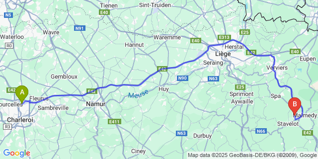 Map: Charleroi Airport Brussels South (CRL) to Les Rivages