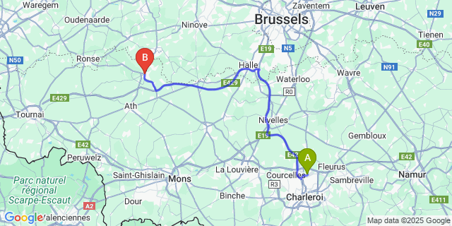 Map: Charleroi Airport Brussels South (CRL) to Lessines
