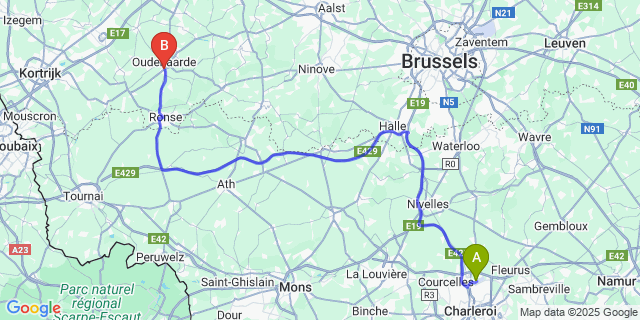 Map: Charleroi Airport Brussels South (CRL) to Leupegem