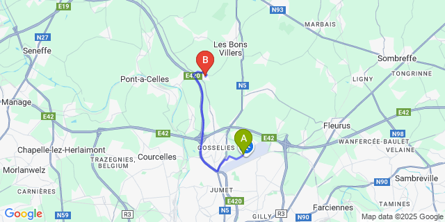 Map: Charleroi Airport Brussels South (CRL) to Liberchies