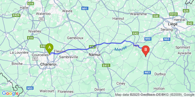 Map: Charleroi Airport Brussels South (CRL) to Linchet