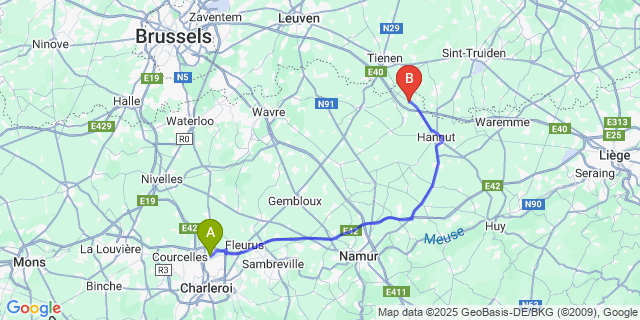 Map: Charleroi Airport Brussels South (CRL) to Linsmeau