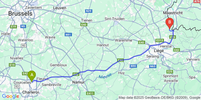 Map: Charleroi Airport Brussels South (CRL) to Loen