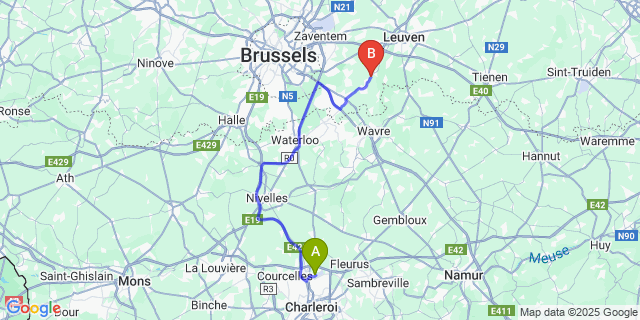 Map: Charleroi Airport Brussels South (CRL) to Loonbeek