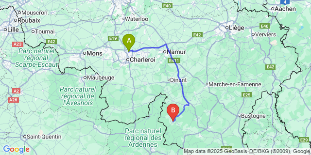 Map: Charleroi Airport Brussels South (CRL) to Louette-Saint-Denis