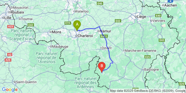 Map: Charleroi Airport Brussels South (CRL) to Louette-Saint-Pierre
