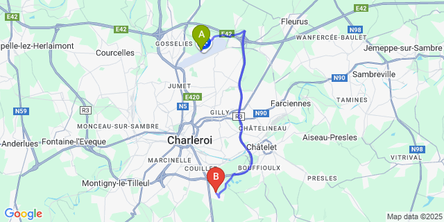 Map: Charleroi Airport Brussels South (CRL) to Loverval