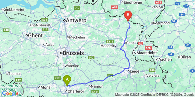 Map: Charleroi Airport Brussels South (CRL) to Lozen