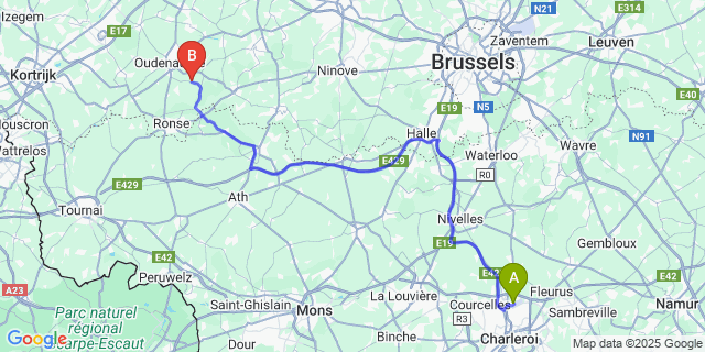 Map: Charleroi Airport Brussels South (CRL) to Maarke-Kerkem