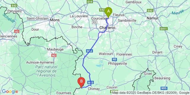 Map: Charleroi Airport Brussels South (CRL) to Macon
