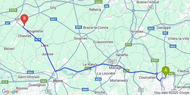 Map: Charleroi Airport Brussels South (CRL) to Maffle