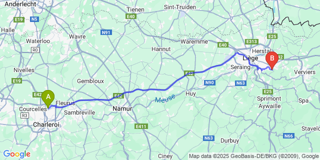 Map: Charleroi Airport Brussels South (CRL) to Magnée