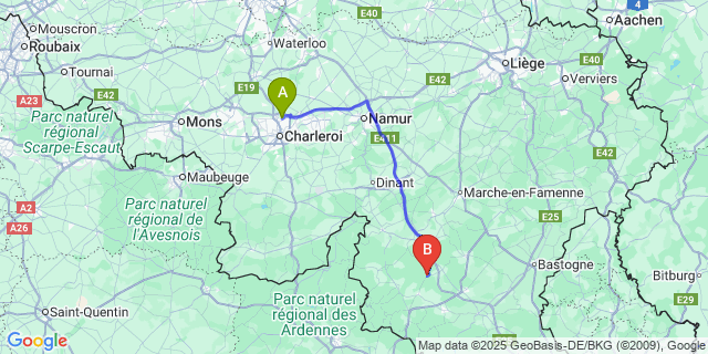 Map: Charleroi Airport Brussels South (CRL) to Maissin