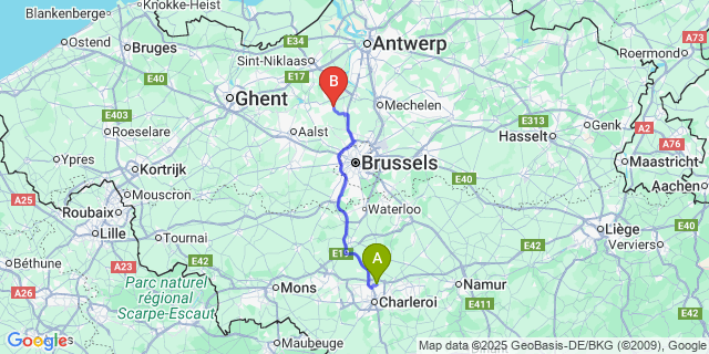 Map: Charleroi Airport Brussels South (CRL) to Malderen