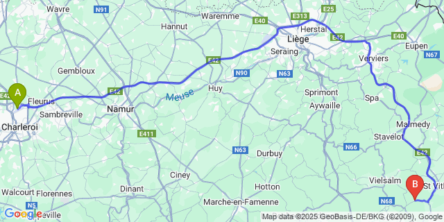 Map: Charleroi Airport Brussels South (CRL) to Maldingen