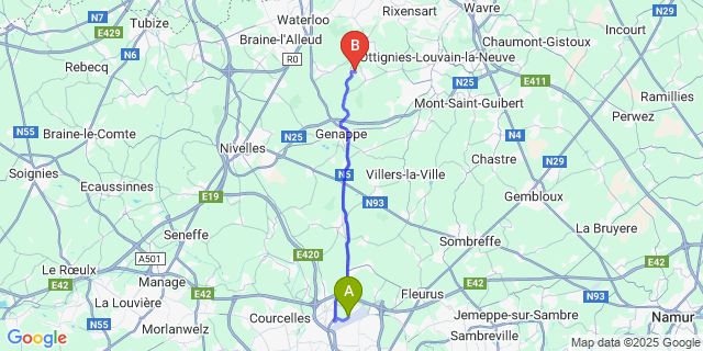 Map: Charleroi Airport Brussels South (CRL) to Maransart