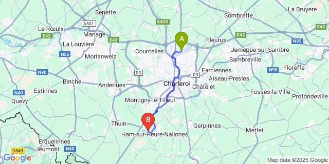 Map: Charleroi Airport Brussels South (CRL) to Marbaix