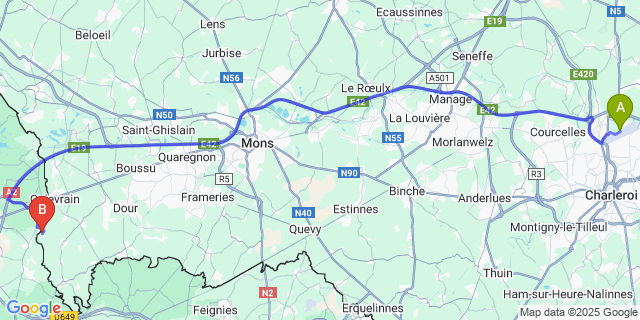 Map: Charleroi Airport Brussels South (CRL) to Marchipont
