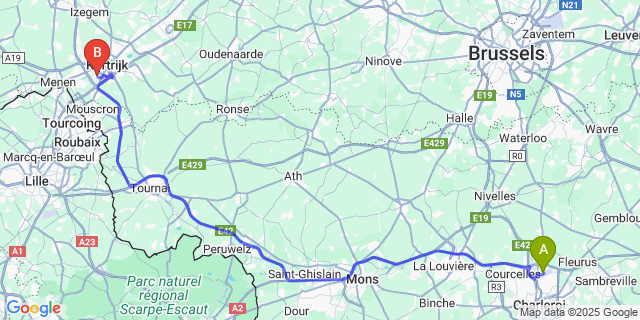 Map: Charleroi Airport Brussels South (CRL) to Marke