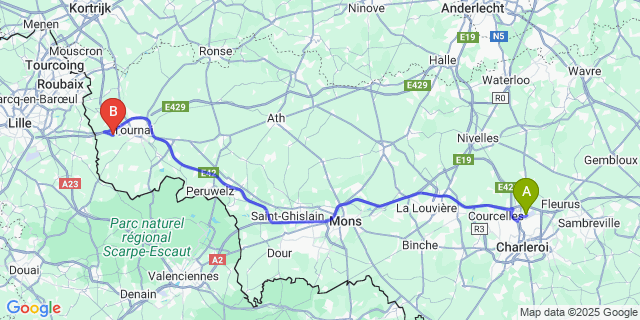 Map: Charleroi Airport Brussels South (CRL) to Marquain