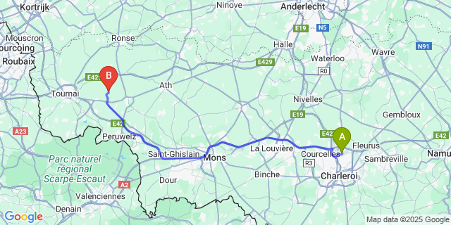 Map: Charleroi Airport Brussels South (CRL) to Maulde