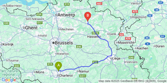 Map: Charleroi Airport Brussels South (CRL) to Meerhout