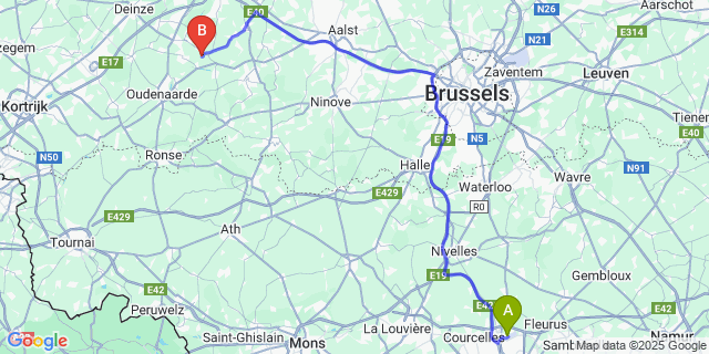 Map: Charleroi Airport Brussels South (CRL) to Meilegem