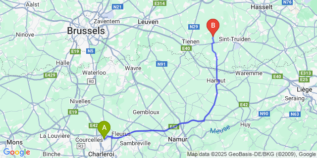 Map: Charleroi Airport Brussels South (CRL) to Melkwezer