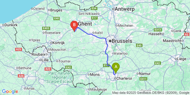 Map: Charleroi Airport Brussels South (CRL) to Melsen