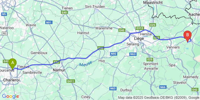 Map: Charleroi Airport Brussels South (CRL) to Membach