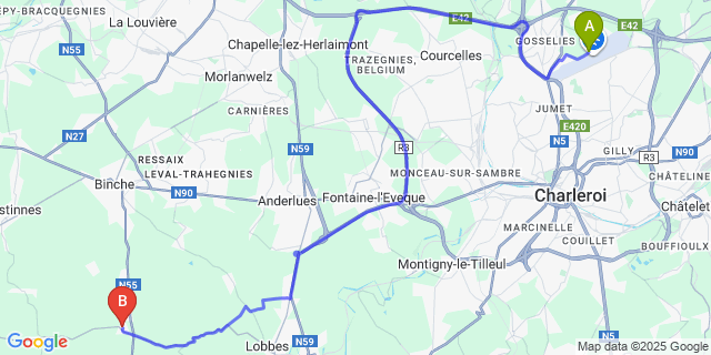 Map: Charleroi Airport Brussels South (CRL) to Merbes-Sainte-Marie