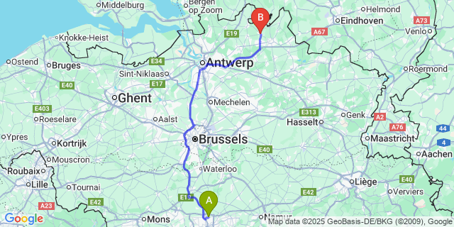 Map: Charleroi Airport Brussels South (CRL) to Merksplas