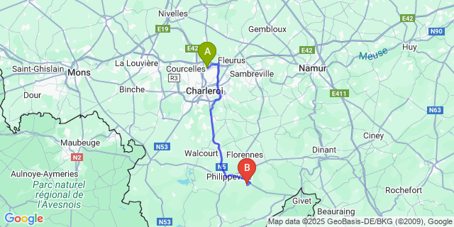 Map: Charleroi Airport Brussels South (CRL) to Merlemont