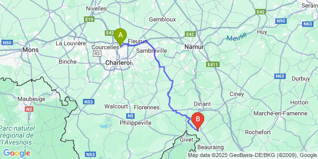 Map: Charleroi Airport Brussels South (CRL) to Mesnil-Saint-Blaise