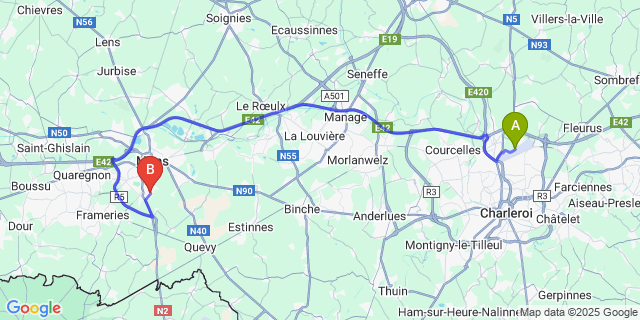 Map: Charleroi Airport Brussels South (CRL) to Mesvin
