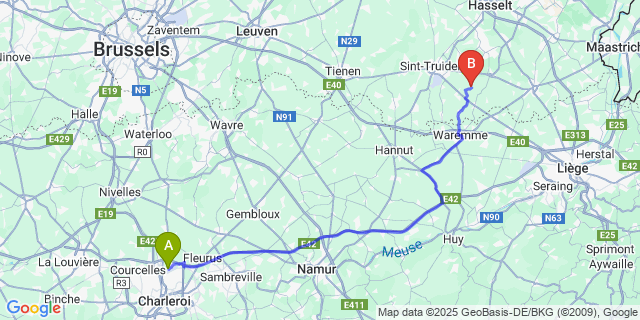 Map: Charleroi Airport Brussels South (CRL) to Mettekoven