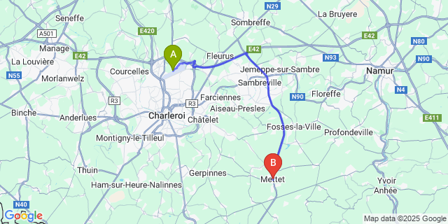 Map: Charleroi Airport Brussels South (CRL) to Mettet
