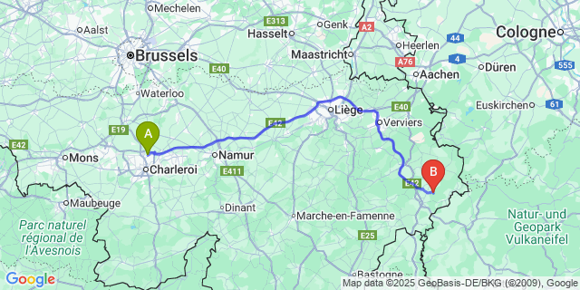 Map: Charleroi Airport Brussels South (CRL) to Meyerode